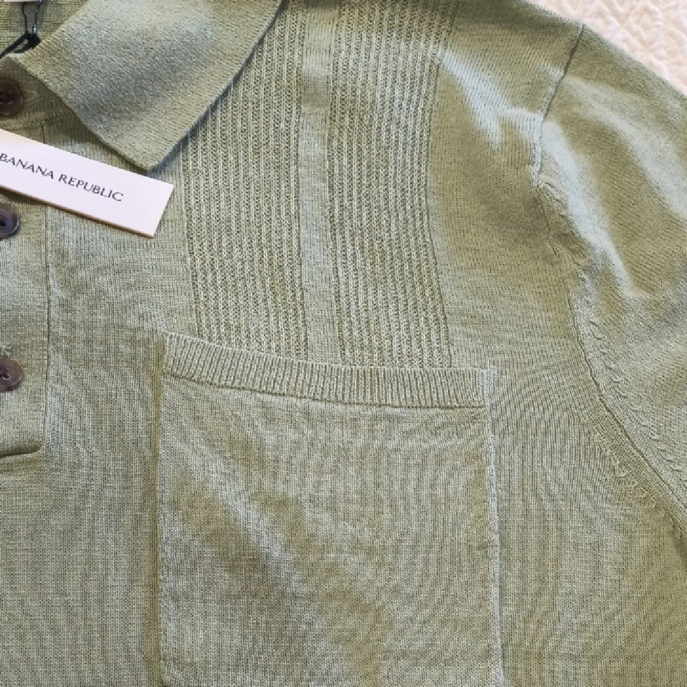 Banana Republic Linen-Cotton Ribbed Sweater Button Placket Polo